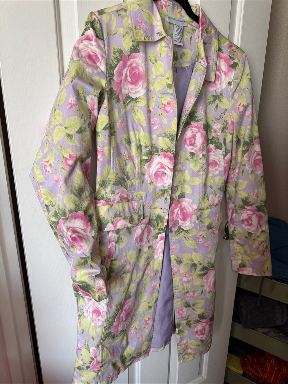 Lavender Floral Rose Lightweight Trench Coat